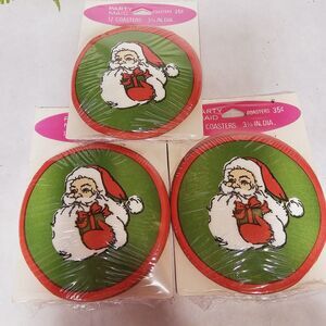 Vintage Party Maid Paper Coasters 3 Pkgs Christmas Santa Claus MIP